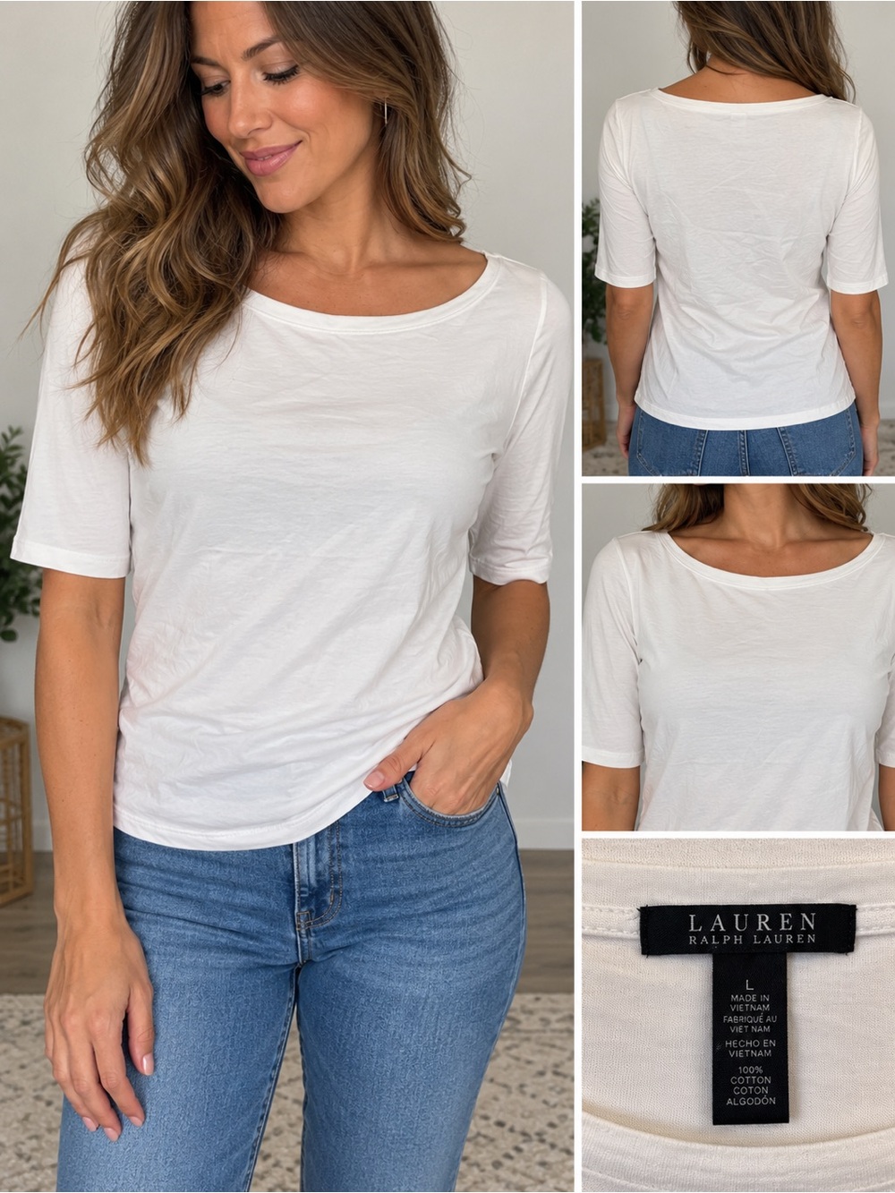 Ralph Lauren White Scoop Neck Short Sleeve Tee